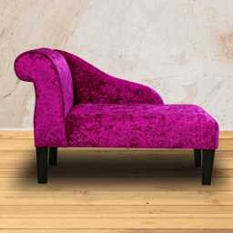 Fuchsia Crushed Velvet Chaise Longue - Mini Indoor Sofa Lounger Handmade in Britain
