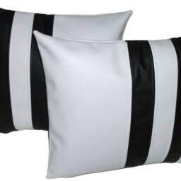 "2 White & Black Twin Stripe Faux Leather Cushion Covers 16"" 18"" 20" - thumbnail 3