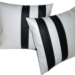 "2 White & Black Twin Stripe Faux Leather Cushion Covers 16"" 18"" 20" - thumbnail 2