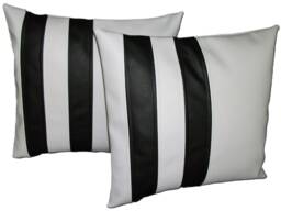 "2 White & Black Twin Stripe Faux Leather Cushion Covers 16"" 18"" 20"