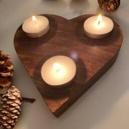 Wooden Heart Candle Holder Home Decor Decoration Tea Light Lighting Solid Wood Holds 3 Candles Decorative Gift Housewarming Valentines - thumbnail 2