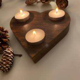 Wooden Heart Candle Holder Home Decor Decoration Tea Light Lighting Solid Wood Holds 3 Candles Decorative Gift Housewarming Valentines - thumbnail 3