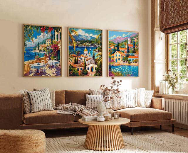 Set Of 3 Corfu Posters, Greece Prints, Island Wall Art, Greek Decor, Poster, Mediterranean Art Gift, Coastal Prints - image 1