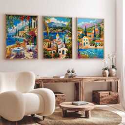 Set Of 3 Corfu Posters, Greece Prints, Island Wall Art, Greek Decor, Poster, Mediterranean Art Gift, Coastal Prints - thumbnail 2