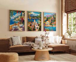 Set Of 3 Corfu Posters, Greece Prints, Island Wall Art, Greek Decor, Poster, Mediterranean Art Gift, Coastal Prints - thumbnail 1