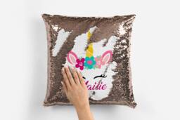 Personalised Unicorn Your Name, Text Or Photo Sequin Pillow Cushion Cover Mermaid Reveal Magic Gift Mother Of The Bride Groom