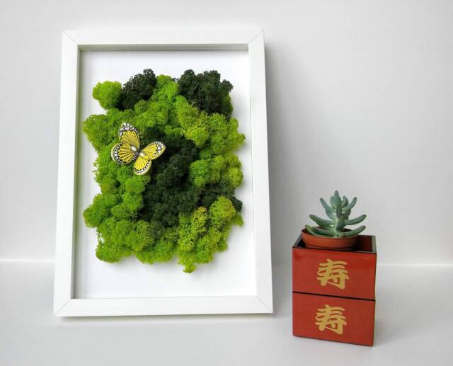 Reindeer Moss Wall Art Paper Quilled Butterfly, Scandinavian Decor - image 1