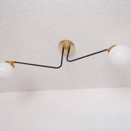 Twin Arm Globe Shaded Flush Mount Ceiling Light Atomic Modern Orb Ul Listed - thumbnail 3