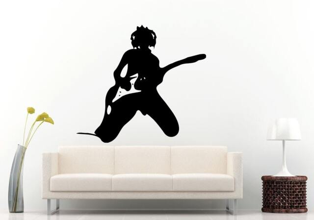 Man Rocker Rocking Out With Electric Guitar Headphones On Rock Music Wall Decal Vinyl Sticker Mural Room Decor L1241 - image 1