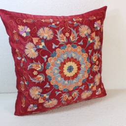 Handmade Suzani Silk Pillow Cover Emp365, Pillow, Uzbek Suzani, Throw, Decorative Pillows, Accent Pillows - thumbnail 2