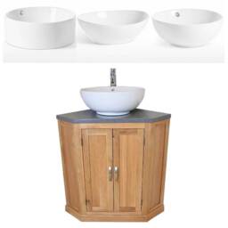 Bathroom Vanity Unit Oak Corner Wash Stand Grey Quartz & Ceramic Basin 501Bgqcbc - thumbnail 2