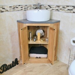 Bathroom Vanity Unit Oak Corner Wash Stand Grey Quartz & Ceramic Basin 501Bgqcbc - thumbnail 3