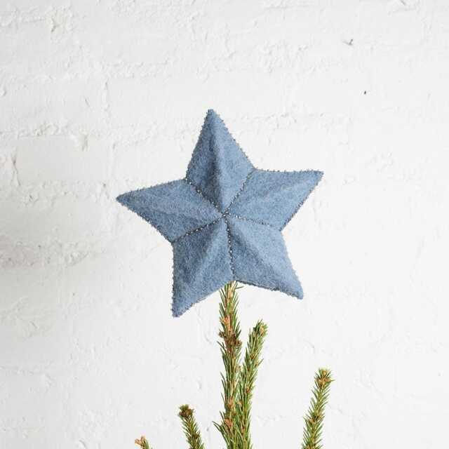 Small Blue Star Tree Topper, Hand Felted Christmas Accessory, Handmade Festive Holiday Decor - image 1