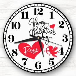 Silhouette Grey Cupid Love Hearts Valentine's Day Gift Personalised Clock - thumbnail 1