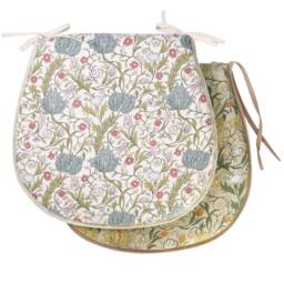 Floral Cotton D-Shaped Chair Pads With Ties - Pair - thumbnail 1