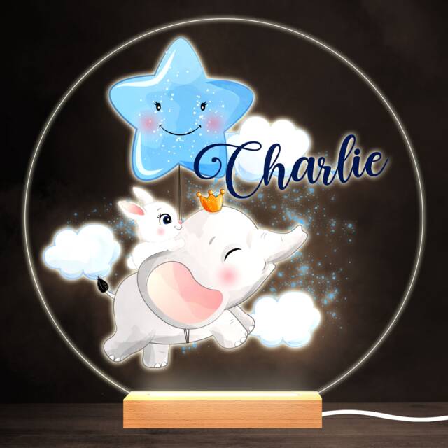 Elephant & Bunny Colourful Round Personalised Gift Led Lamp Night Light - Bedroom - image 1
