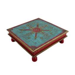 Hand-Painted Low Oriental Tea Table - Mango Wood Bajot Indian Mandala Decor - thumbnail 1