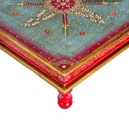 Hand-Painted Low Oriental Tea Table - Mango Wood Bajot Indian Mandala Decor - thumbnail 3