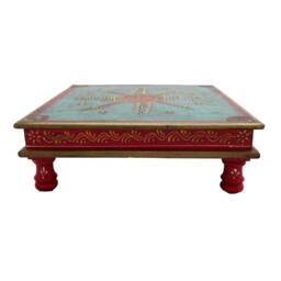 Hand-Painted Low Oriental Tea Table - Mango Wood Bajot Indian Mandala Decor - thumbnail 4