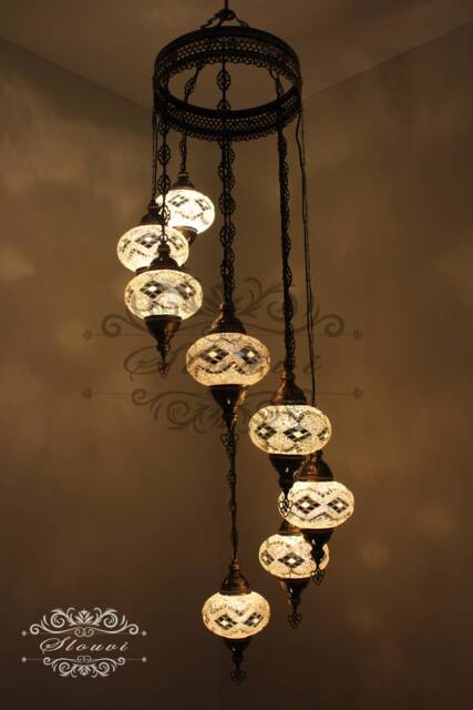 8 - Ball Turkish Water Drop Style Mosaic Chandelier With Large Globes - image 1