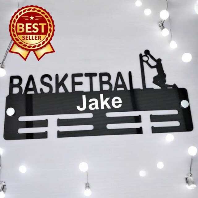 Basketball Medal Hanger - Gloss Colours, Custom Name & Colour - image 1