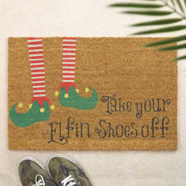 Christmas Doormat Take Your Elfin Shoes Off Brush Door Mat Pun Front Decor Gift Xmas Festive Holidays - image 1