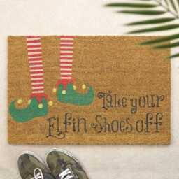 Christmas Doormat Take Your Elfin Shoes Off Brush Door Mat Pun Front Decor Gift Xmas Festive Holidays - thumbnail 1