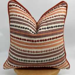 Orange Burgundy Stripped Pillowcase With Chenille Pipping, Linen Textured Tufted Woven Designer Fabric - thumbnail 3