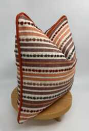 Orange Burgundy Stripped Pillowcase With Chenille Pipping, Linen Textured Tufted Woven Designer Fabric