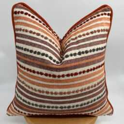 Orange Burgundy Stripped Pillowcase With Chenille Pipping, Linen Textured Tufted Woven Designer Fabric - thumbnail 4
