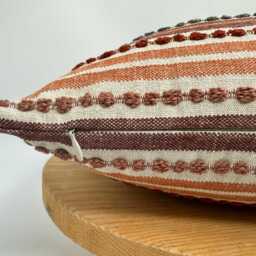 Orange Burgundy Stripped Pillowcase With Chenille Pipping, Linen Textured Tufted Woven Designer Fabric - thumbnail 2