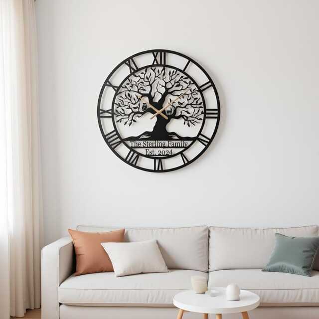 Personalized Tree Of Life Metal Wall Clock, Custom Family Name Clock, Mr & Mrs Custom Decor, Metal Clock, Anniversary Gift, Home Decor - image 1