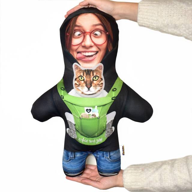 Cat Carrier - 2 Faces Personalised Mini Me??? Photo Doll/Face Teddy Novelty Gift - image 1