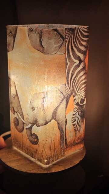 African Elephants Zebras Table Lamp Orange Decoupage, Handmade Glass Lamp - image 1