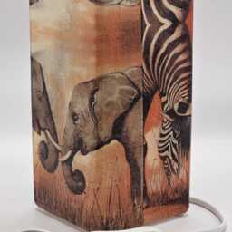 African Elephants Zebras Table Lamp Orange Decoupage, Handmade Glass Lamp - thumbnail 2