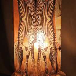 African Elephants Zebras Table Lamp Orange Decoupage, Handmade Glass Lamp - thumbnail 3