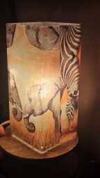 African Elephants Zebras Table Lamp Orange Decoupage, Handmade Glass Lamp - thumbnail 1
