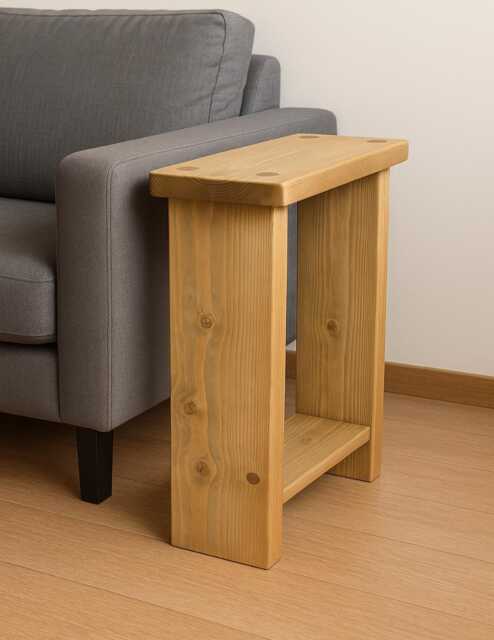 Wooden Sofa End Table - Narrow Side For Drinks, Small Table, Rustic Solid Wood Couch Any Size - image 1