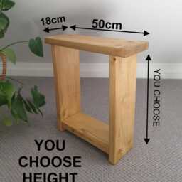 Wooden Sofa End Table - Narrow Side For Drinks, Small Table, Rustic Solid Wood Couch Any Size - thumbnail 2