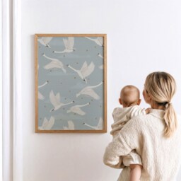 Blue Swan Nursery Wall Art Flying Swans Vintage Style Baby Room Print - thumbnail 3