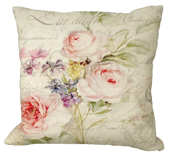 Romantic Chic & Shabby Rose Floral On A French Letter Choice Of 16x16 Natural Cotton