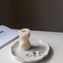 Wavy Ribbed Pillar Candle - Soy Wax Aesthetic Decor - thumbnail 4