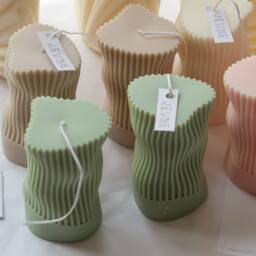 Wavy Ribbed Pillar Candle - Soy Wax Aesthetic Decor - thumbnail 2