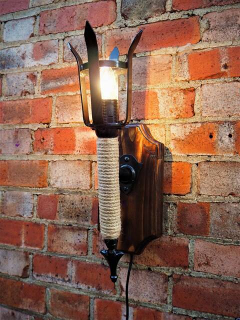 Wall Sconce, English Torch, Medieval Sconce Wrought Iron Sconces, Lantern, Old English, Shield & Lights - image 1