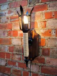 Wall Sconce, English Torch, Medieval Sconce Wrought Iron Sconces, Lantern, Old English, Shield & Lights - thumbnail 1