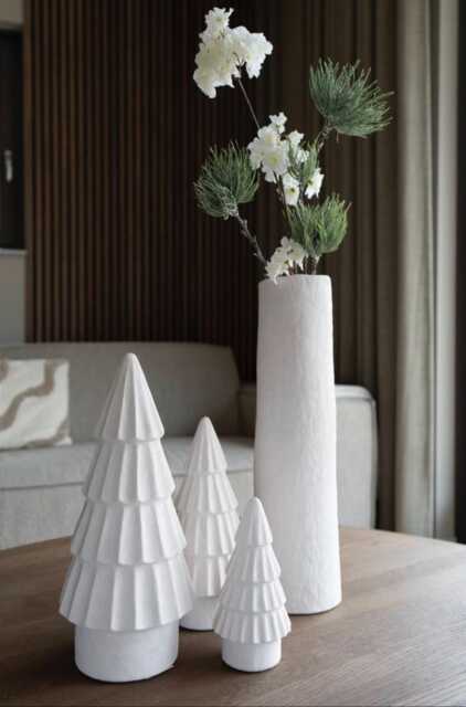 Stoneware Christmas Tree Set Gray Stone Effect , White & Green Ornaments - 3 Sizes - image 1