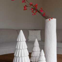 Stoneware Christmas Tree Set Gray Stone Effect , White & Green Ornaments - 3 Sizes - thumbnail 2