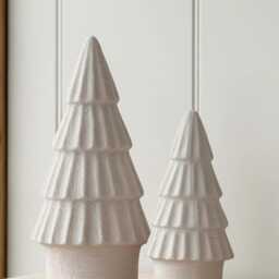Stoneware Christmas Tree Set Gray Stone Effect , White & Green Ornaments - 3 Sizes - thumbnail 3