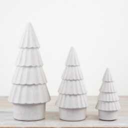 Stoneware Christmas Tree Set Gray Stone Effect , White & Green Ornaments - 3 Sizes - thumbnail 4