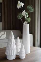 Stoneware Christmas Tree Set Gray Stone Effect , White & Green Ornaments - 3 Sizes